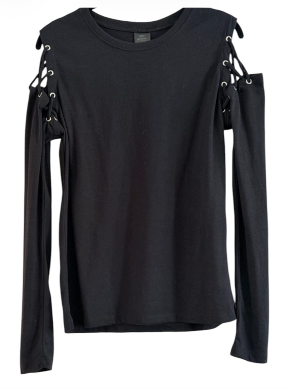 Infinite Performance Black Cold Shoulder Lace Up Long Sleeve Top Size S